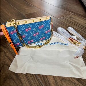 Denim Cherry Pochette Shoulder Bag